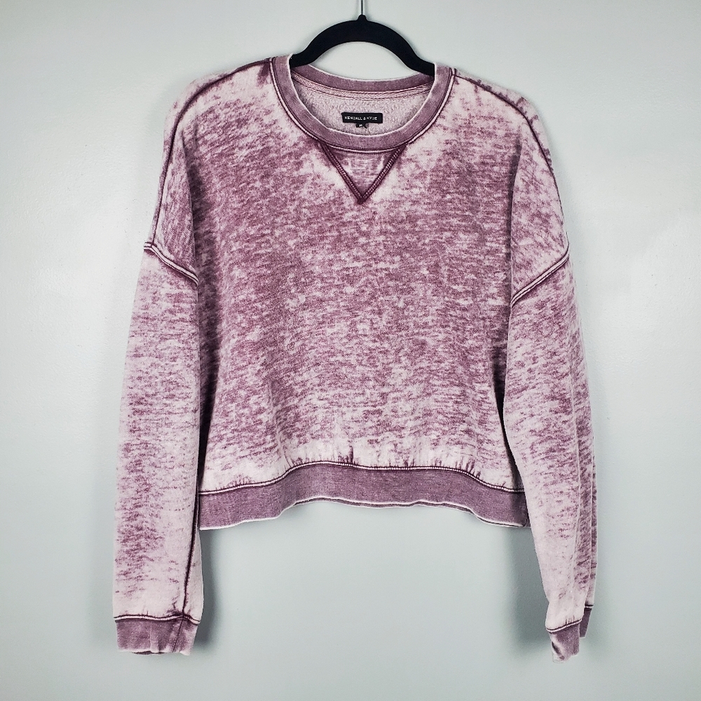 Kendall & Kylie distressed burnout cropped oversized crewneck sweater Size M
